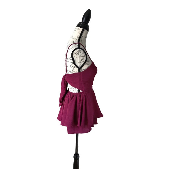 NWT Winsor Sleeveless Peplum Burgundy Romper Tie Back Size S - Picture 2 of 7